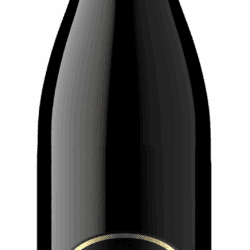 Black wine bottle with gold forest emblem