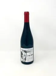 Red wine bottle with illustrated label