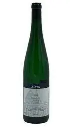 Tall green wine bottle with white label