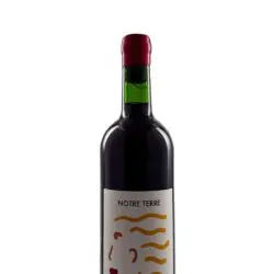 Red wine bottle with abstract face label