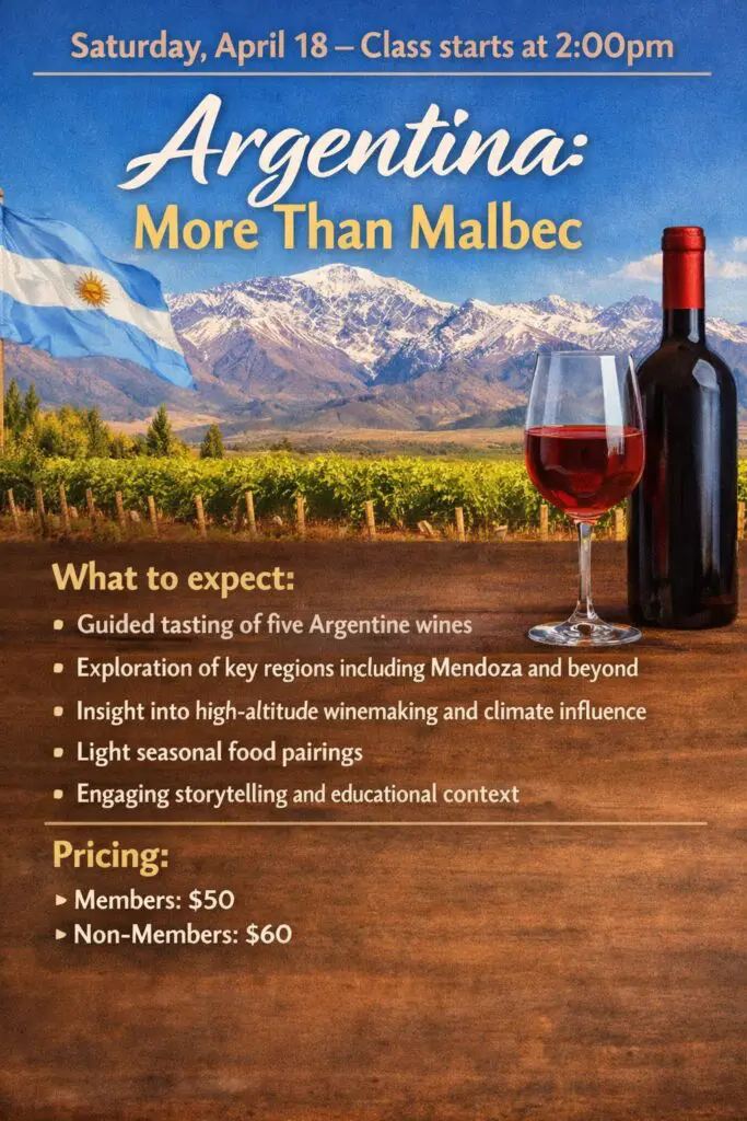 Argentina wine tasting poster with bottle, glass