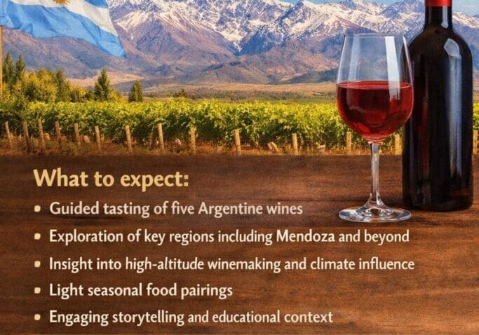 Argentina wine tasting poster with bottle, glass