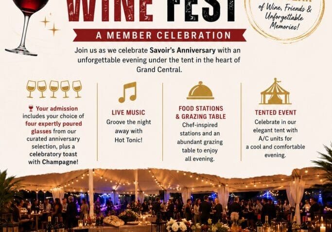 Wine Fest anniversary poster with tent celebration