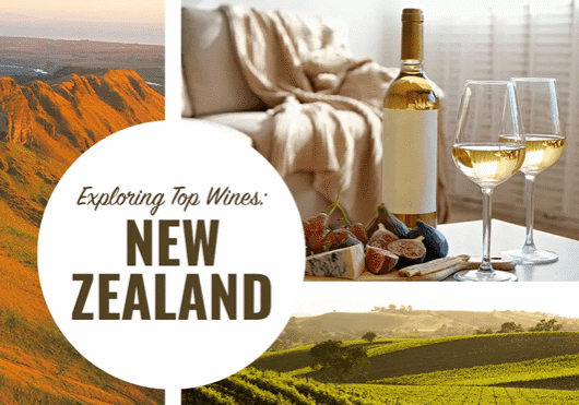 New Zealand wine bottle with two glasses