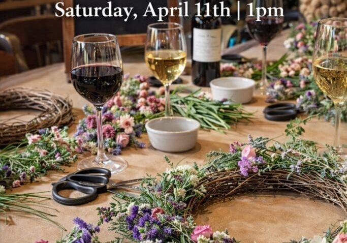 Spring wreath class with wine and flowers